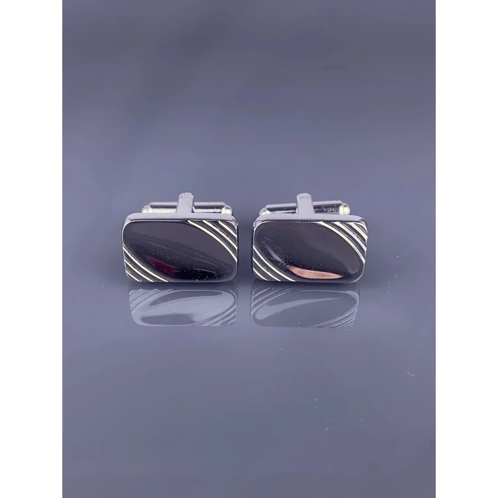 Simple Rectangle Polished Cufflinks Silver Tone Swoops Speidel Vintage